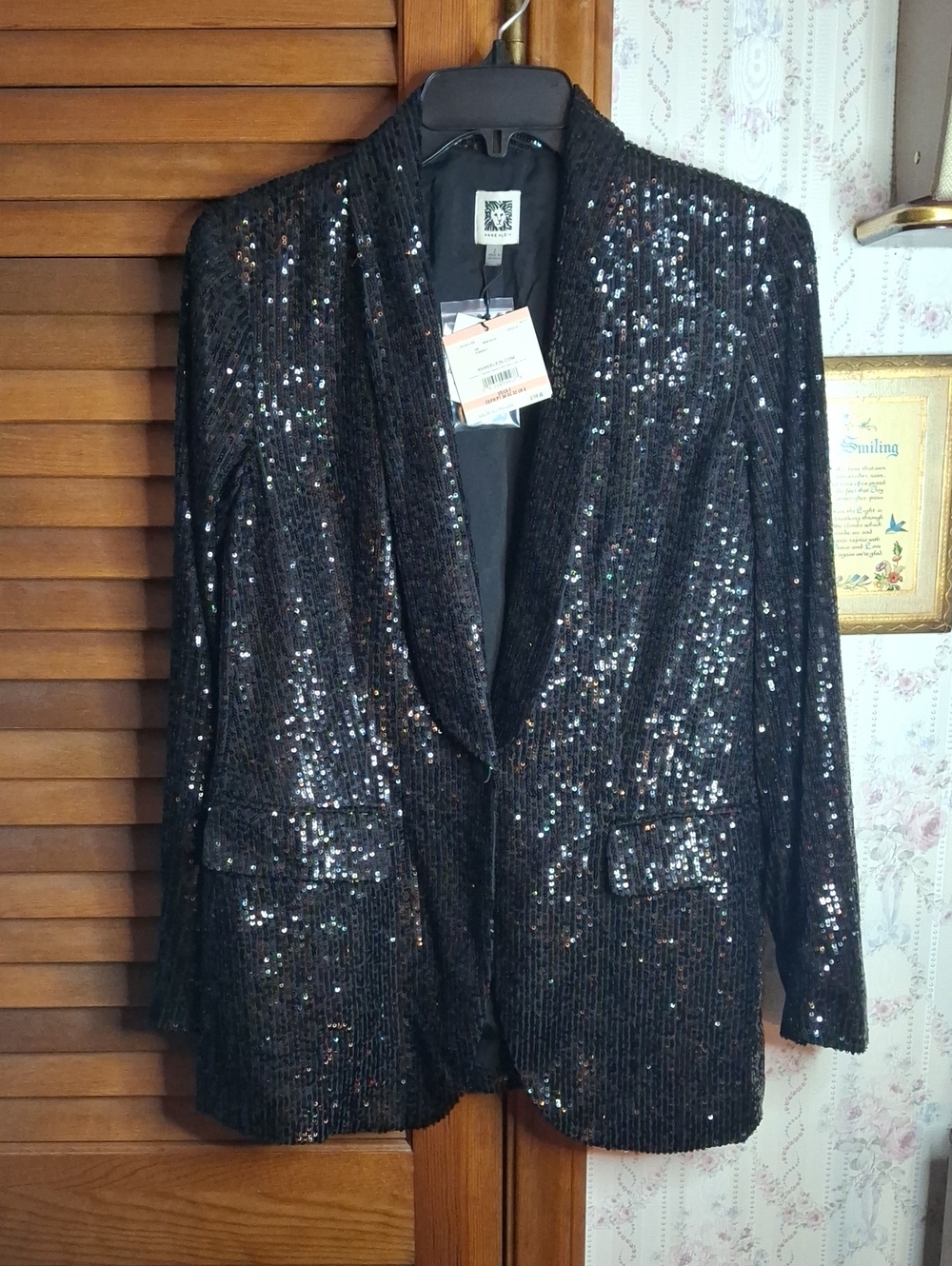 Anne Klein Size 2 Black Sequin Lined Jacket NWT